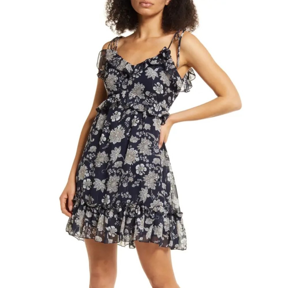 Chelsea28 Sleeveless Tiered Ruffle Mini Dress Blue Small